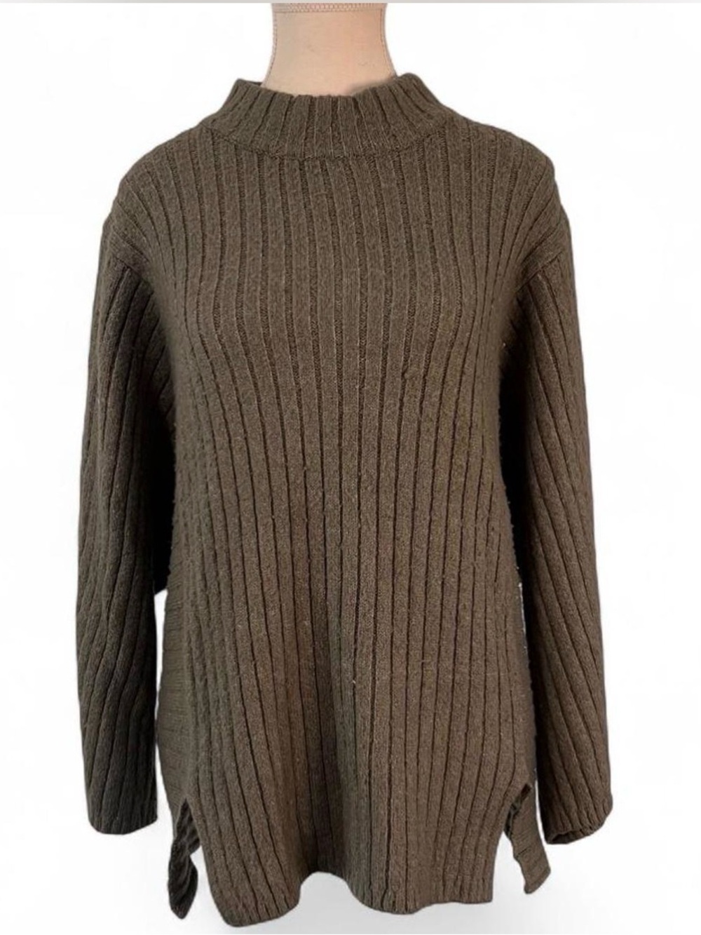 Lane Bryant Size 18/20 Ribbed Mock Neck Tunic Sweater Brown Cozy